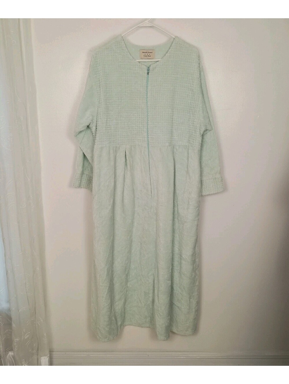 Amanda Stewart Women's XL Seafoam Green Fleece Robe Cozy Wear Half Zip Pleated